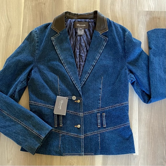 Faconnable Jackets & Blazers - NWT Faconnable Platine Platinum Quilted-Insulated Denim Jacket w Lambskin collar